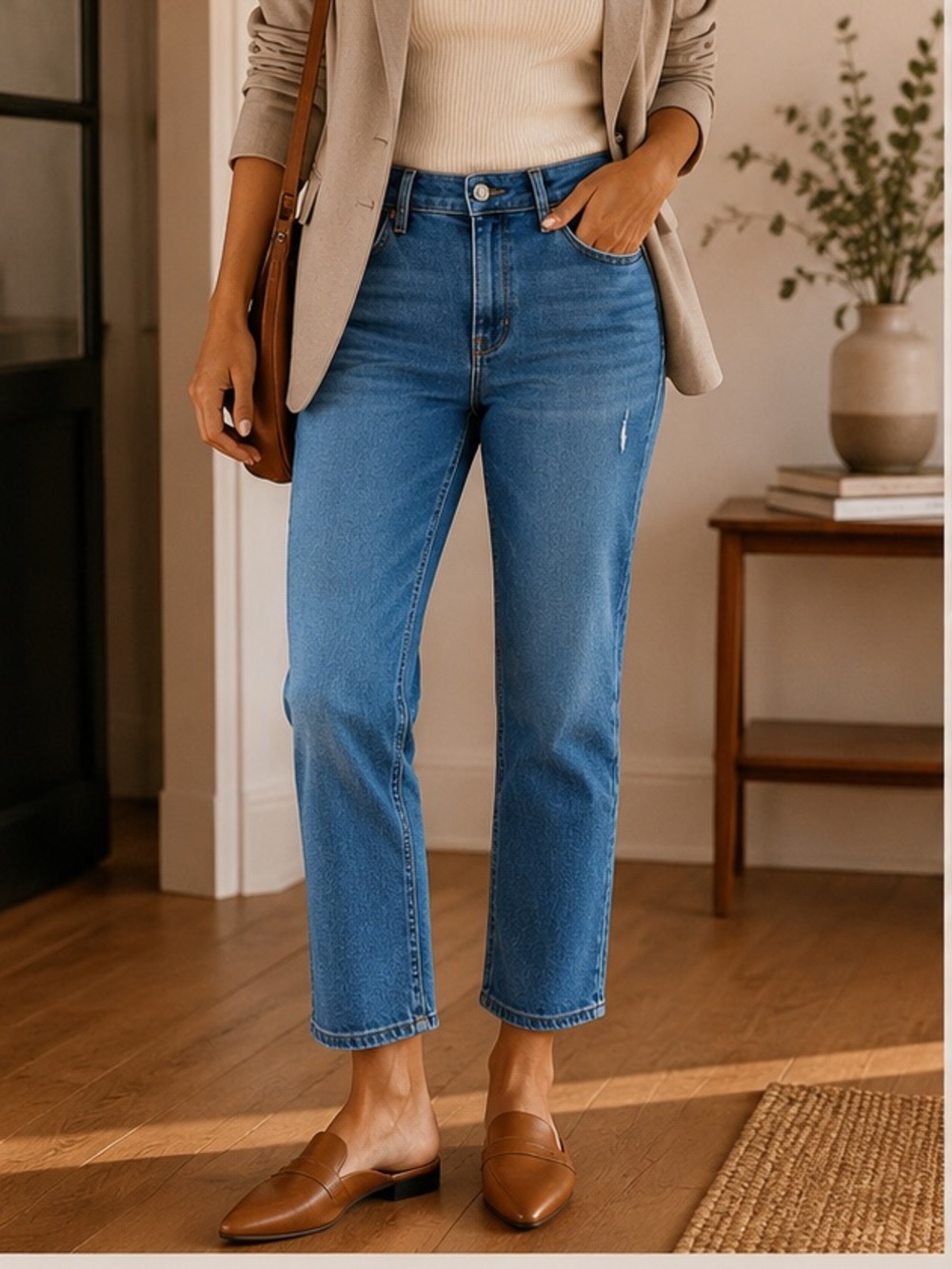 LOFT Straight Crop High Rise Jeans Medium Wash Size 12